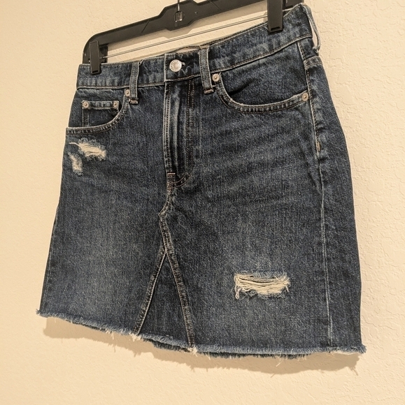 Everlane High Rise The Reconstructed Denim Jean Mini Skirt Distressed - Picture 5 of 9